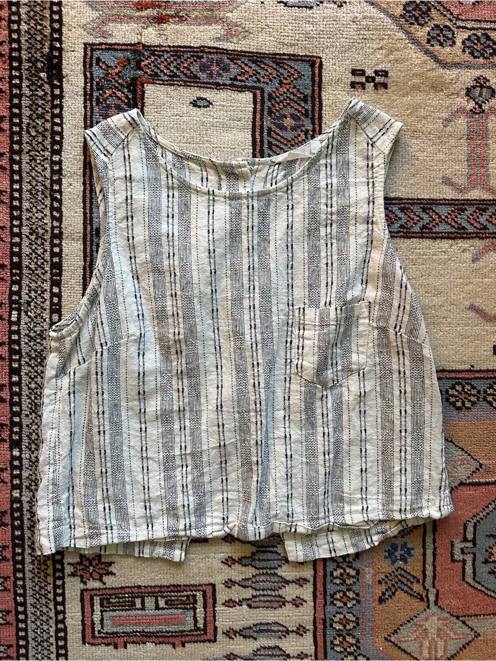 Lush Striped Linen-Blend Pocket Tank Top - White & Blue